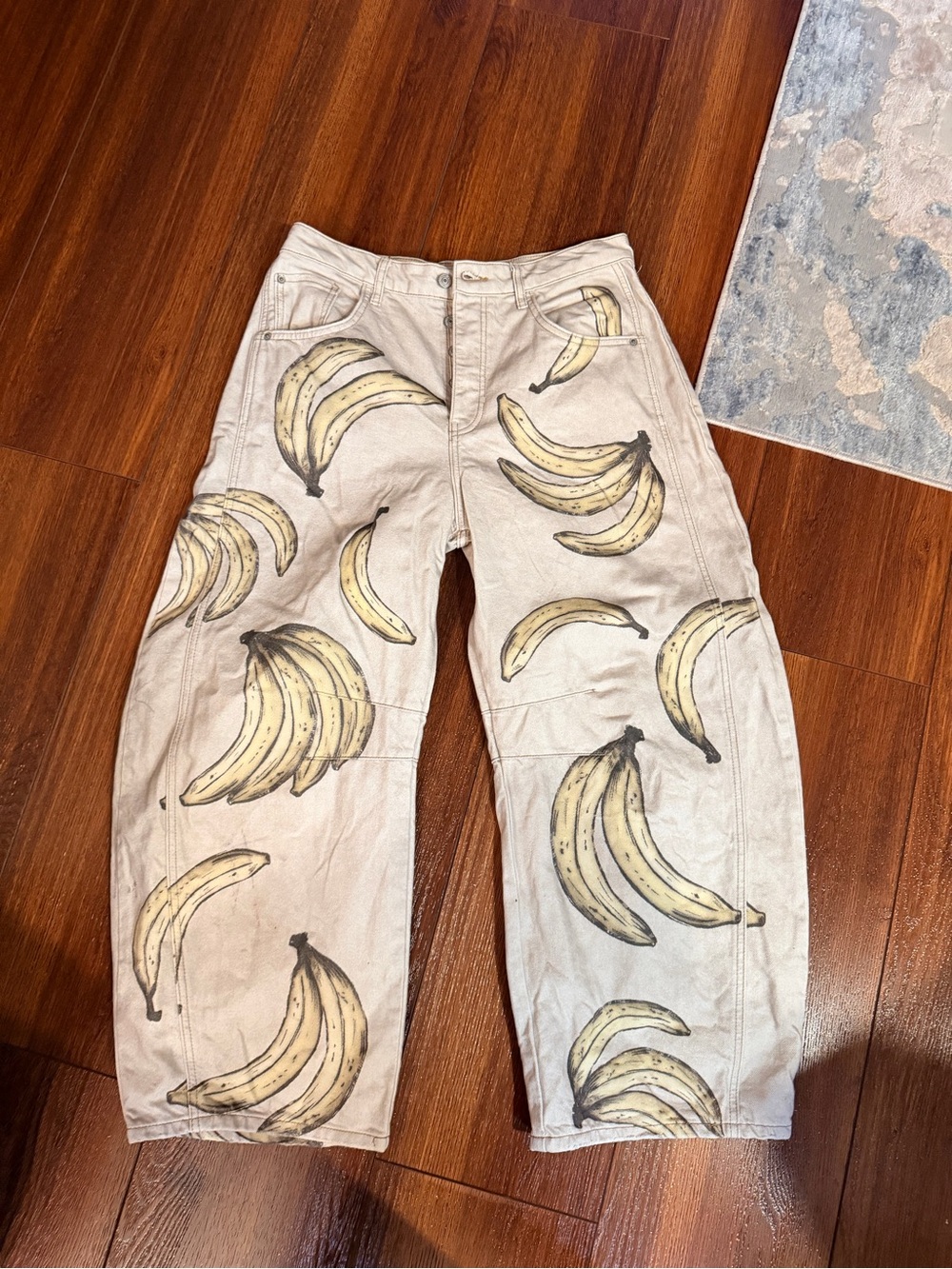 Free People Beige denim banana print flaws
